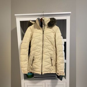 Roxy puffer winter coat - faux fur hood - cream